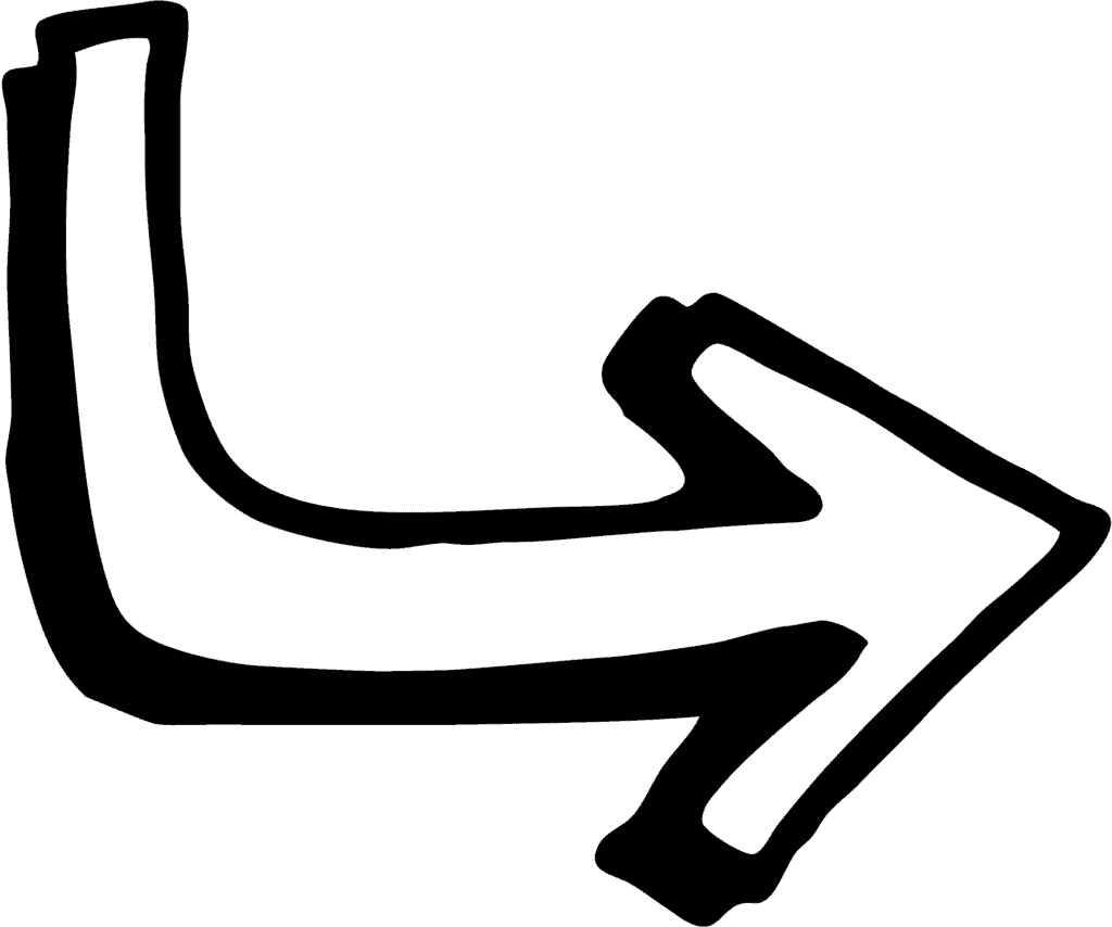 A black outlined arrow with a black shadow pointing to the right